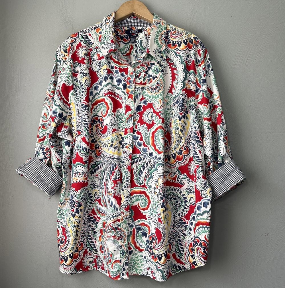 Chaps No Iron Button Up Shirt Plus Size 3X Paisley Preppy Business Casual Career